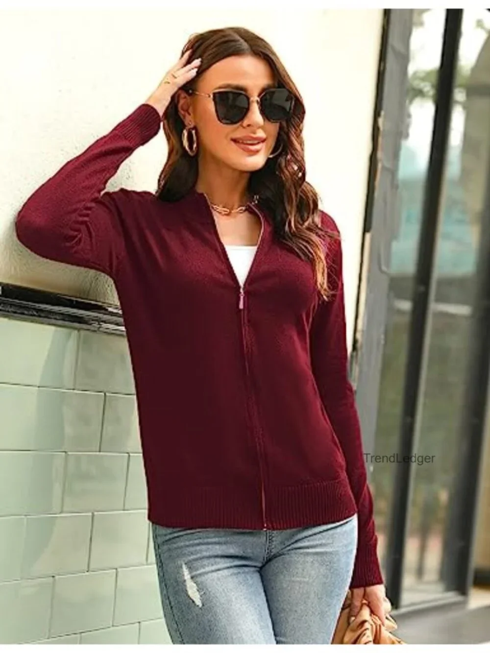 Women's Long Sleeve Knit Zip Up Cardigan Sweater Lightweight Cropped Jacket